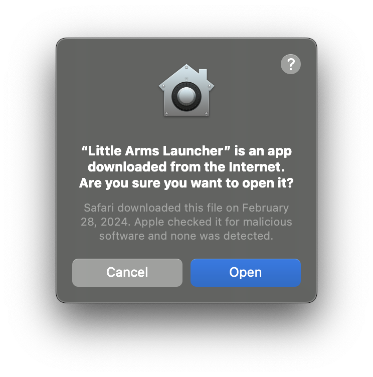 Little Arms Launcher First Launch Warning