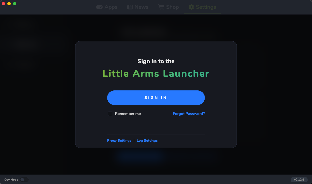 Little Arms Launcher Sign In Screen