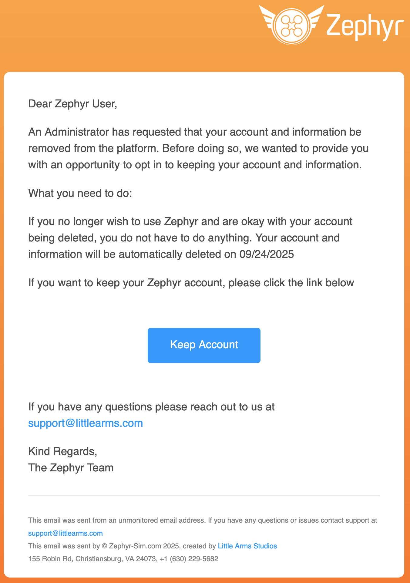 Delete account warning notification
